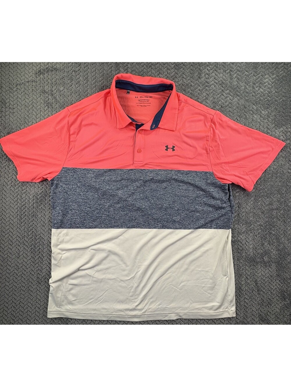 Under Armour Polo Shirt 2XL WHITE Pink Blue Athletic Playoff Performance Golf